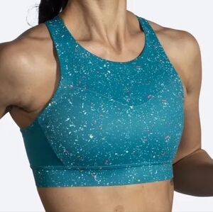 Brooks Teal Speckled High-Neck Sports Bra